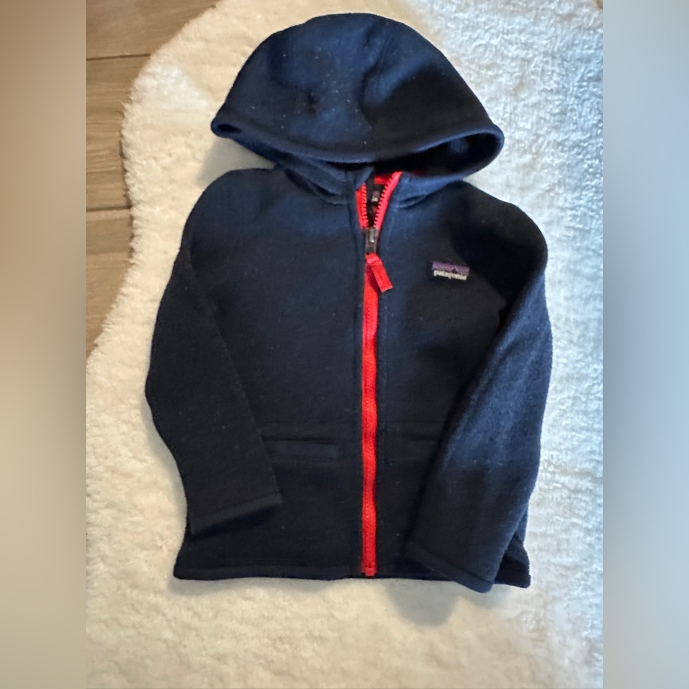 Patagonia Kids Black Hoodie with Red Zipper